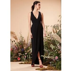Dress The Population Ariel Racerback Faux Wrap Crepe Gown Nwot
